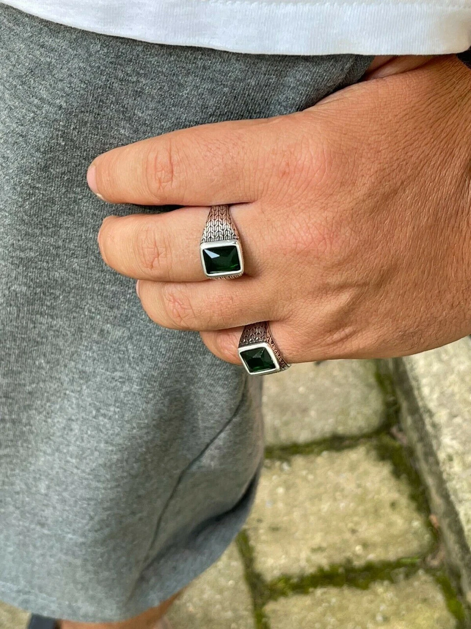Mens Plain Real 925 Sterling Silver Green Emerald Stone Ring Size 7 8 9 10 11 12 9 Mens Plain Real 925 Sterling Silver Green Emerald Stone Ring Size 7 8 9 10 11 12 - Image 7