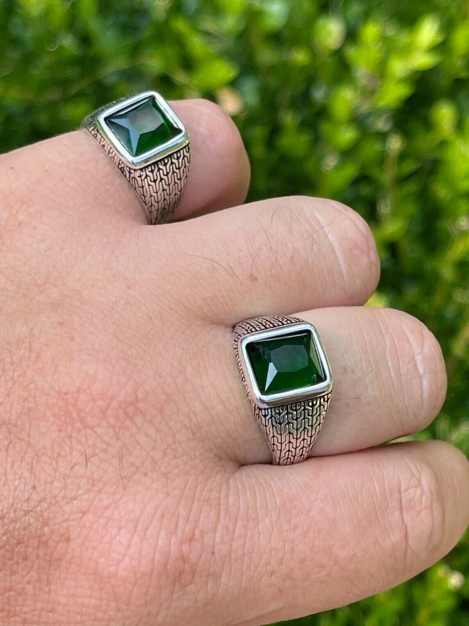 Mens Plain Real 925 Sterling Silver Green Emerald Stone Ring Size 7 8 9 10 11 12 6 Mens Plain Real 925 Sterling Silver Green Emerald Stone Ring Size 7 8 9 10 11 12 - Image 4