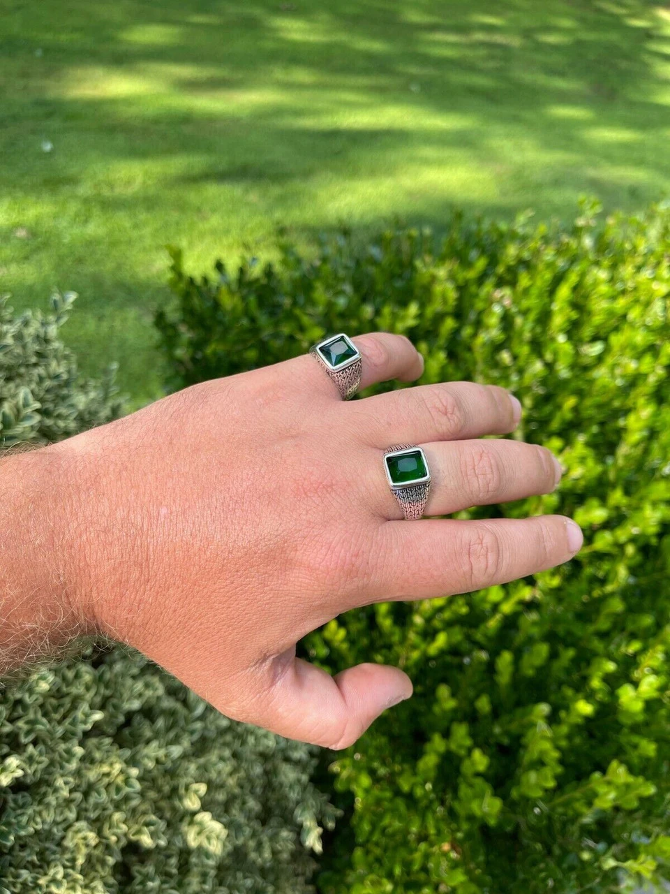 Mens Plain Real 925 Sterling Silver Green Emerald Stone Ring Size 7 8 9 10 11 12 7 Mens Plain Real 925 Sterling Silver Green Emerald Stone Ring Size 7 8 9 10 11 12 - Image 5