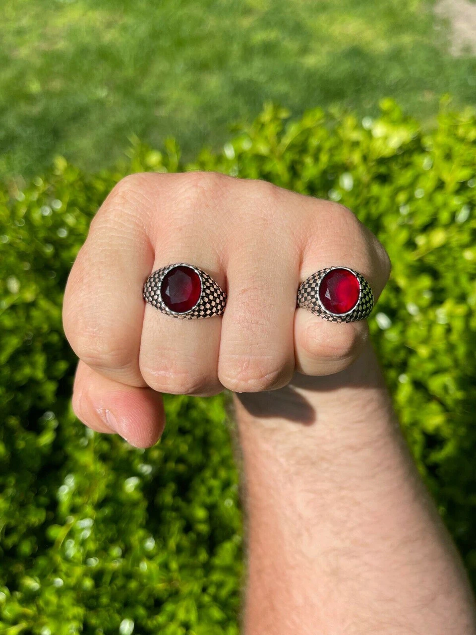 Mens Plain Real 925 Sterling Silver Ruby Red Stone Ring Pinky Or Signet Sz 7-13 14 Mens Plain Real 925 Sterling Silver Ruby Red Stone Ring Pinky Or Signet Sz 7-13 - Image 12