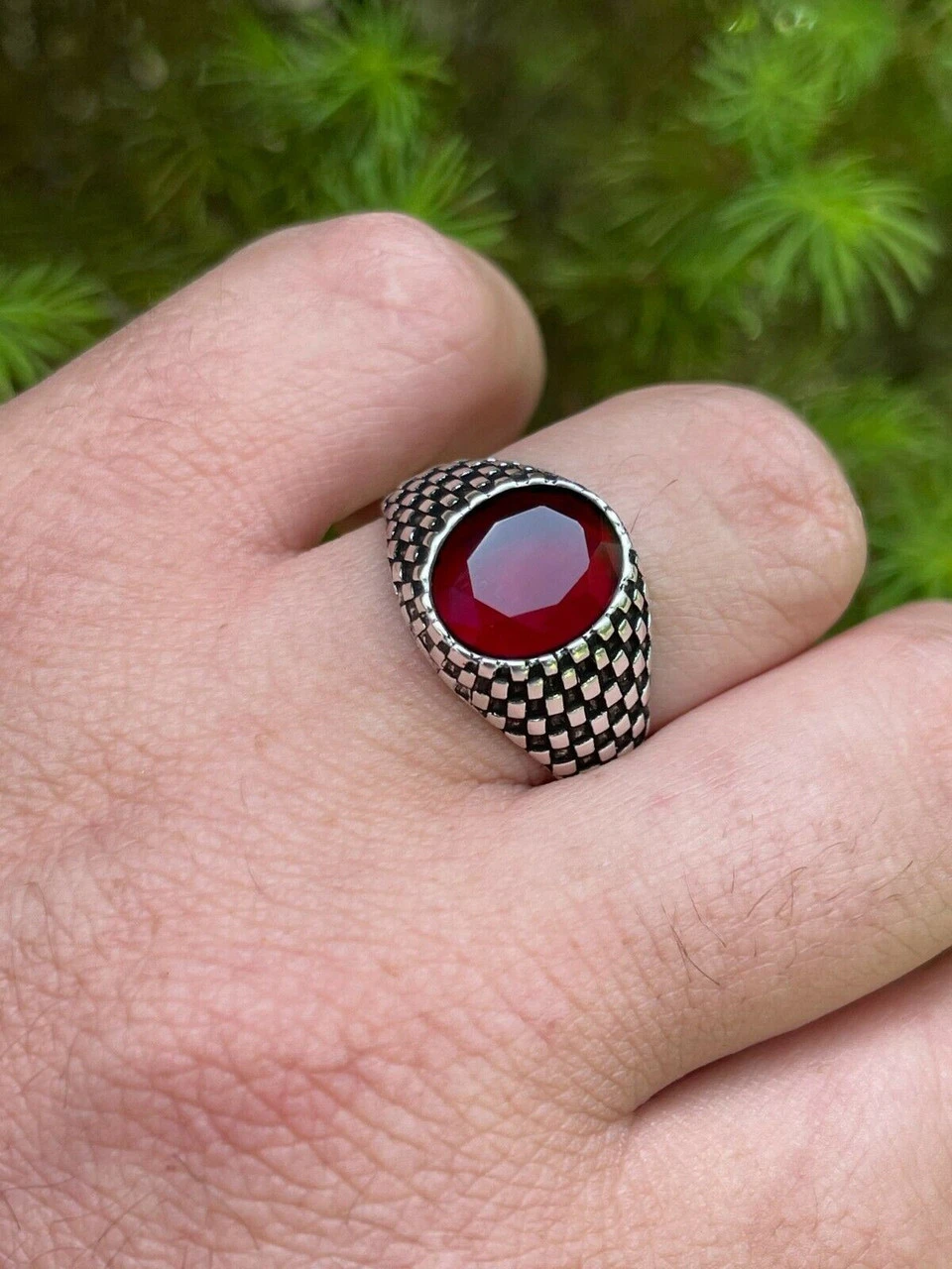 Mens Plain Real 925 Sterling Silver Ruby Red Stone Ring Pinky Or Signet Sz 7-13 9 Mens Plain Real 925 Sterling Silver Ruby Red Stone Ring Pinky Or Signet Sz 7-13 - Image 7
