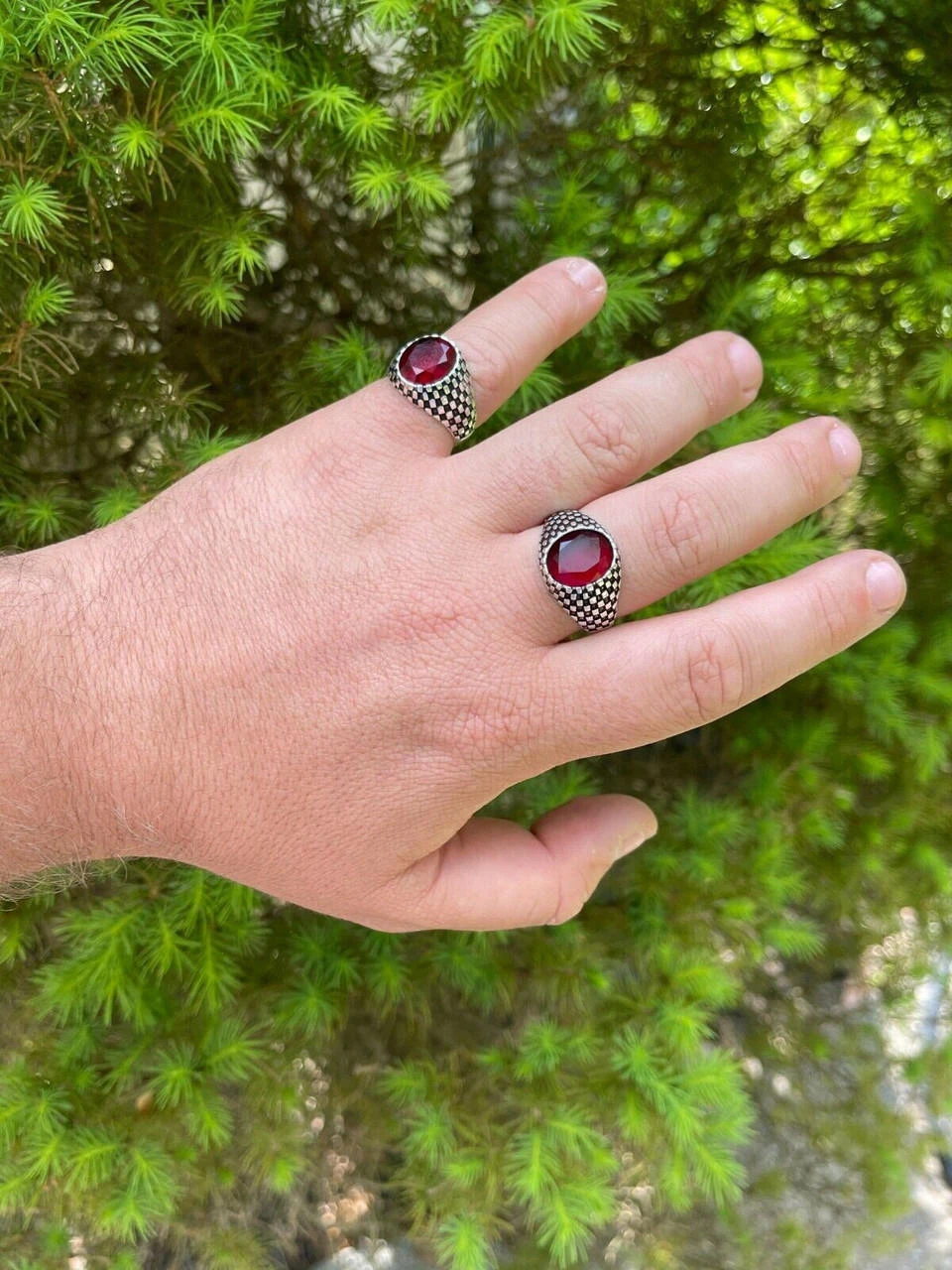 Mens Plain Real 925 Sterling Silver Ruby Red Stone Ring Pinky Or Signet Sz 7-13 6 Mens Plain Real 925 Sterling Silver Ruby Red Stone Ring Pinky Or Signet Sz 7-13 - Image 4