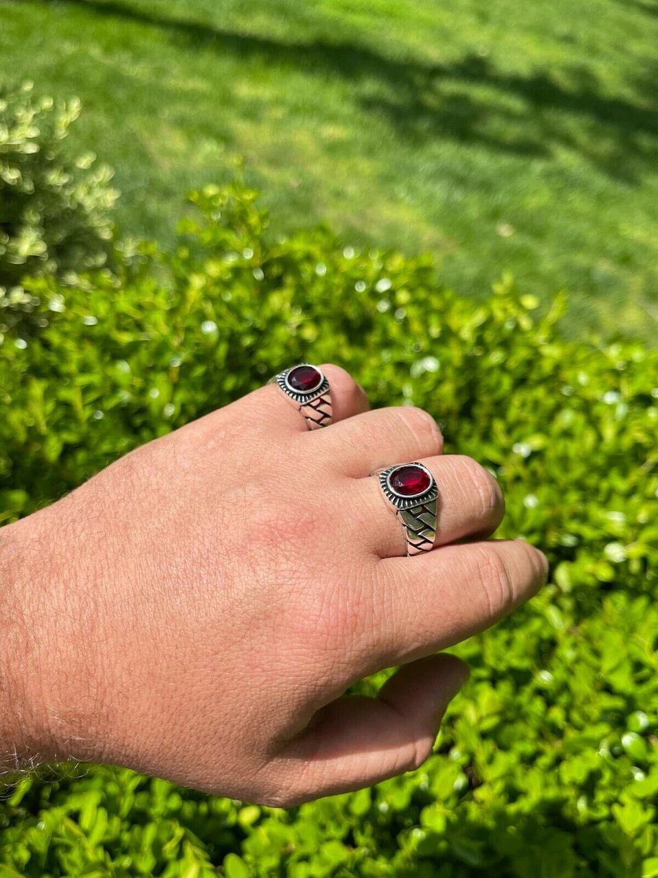 Mens Plain Real 925 Sterling Silver Ruby Red Stone Ring W. Miami Cuban Link Band 10 Mens Plain Real 925 Sterling Silver Ruby Red Stone Ring W. Miami Cuban Link Band - Image 8