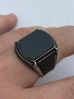 Mens Real 10k Gold & 925 Sterling Silver Black Onyx LARGE Ring Sz 7-13 ~16 Grams