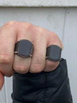 Mens Real 10k Gold & 925 Sterling Silver Black Onyx LARGE Ring Sz 7-13 ~16 Grams -Harlem Bling Shop harlembling mens real 10k gold and 925 sterling silver black onyx large ring sz 7 13 16 grams 47076.1664386707