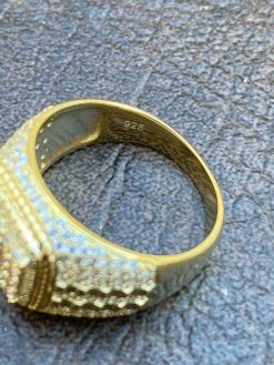 Men's Real 14k Gold & 925 Sterling Silver Ring Real Icy Cluster Hip Hop Pinky -Harlem Bling Shop harlembling mens real 14k gold and 925 sterling silver ring real icy cluster hip hop pinky 02038.1664393775