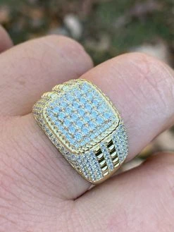 Men's Real 14k Gold & 925 Sterling Silver Ring Real Icy Cluster Hip Hop Pinky -Harlem Bling Shop harlembling mens real 14k gold and 925 sterling silver ring real icy cluster hip hop pinky 11627.1664388732