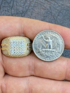 Men's Real 14k Gold & 925 Sterling Silver Ring Real Icy Cluster Hip Hop Pinky -Harlem Bling Shop harlembling mens real 14k gold and 925 sterling silver ring real icy cluster hip hop pinky 18615.1664384625