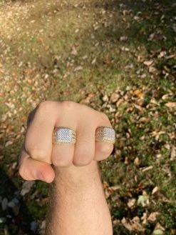 Men's Real 14k Gold & 925 Sterling Silver Ring Real Icy Cluster Hip Hop Pinky -Harlem Bling Shop harlembling mens real 14k gold and 925 sterling silver ring real icy cluster hip hop pinky 30456.1664374234