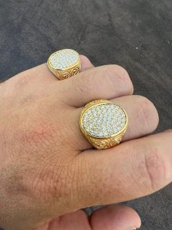 Mens Real 14K Gold Plated 925 Silver Iced CZ Pinky Ring Hip Hop 7 8 9 10 11 12 -Harlem Bling Shop harlembling mens real 14k gold plated 925 silver iced cz pinky ring hip hop 7 8 9 10 11 12 04692.1664301407