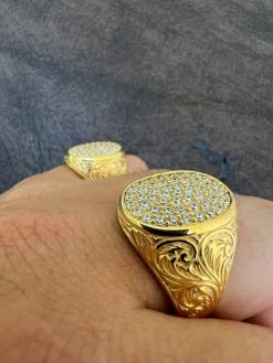 Mens Real 14K Gold Plated 925 Silver Iced CZ Pinky Ring Hip Hop 7 8 9 10 11 12 -Harlem Bling Shop harlembling mens real 14k gold plated 925 silver iced cz pinky ring hip hop 7 8 9 10 11 12 67960.1664300727