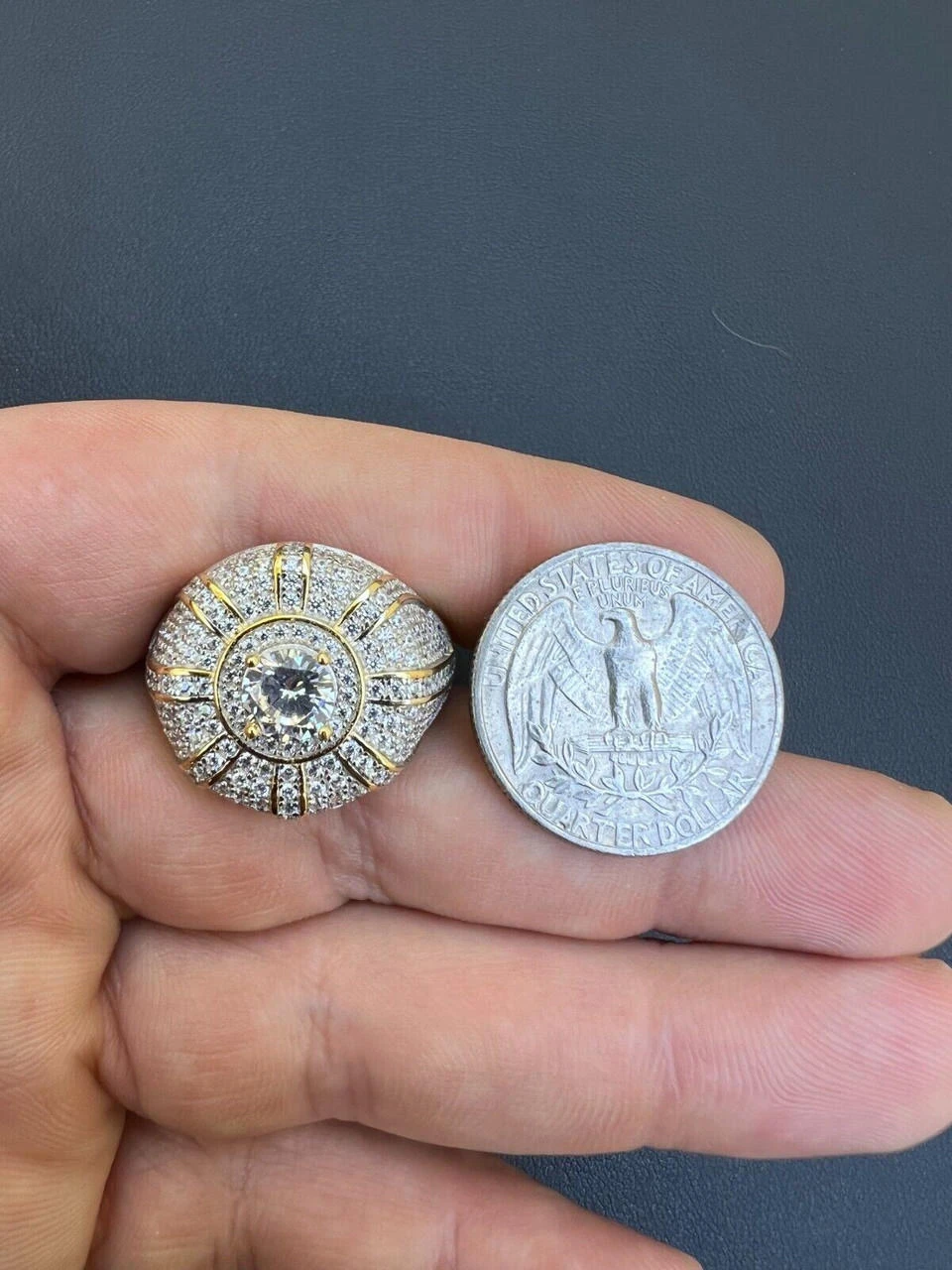 Mens Real 14k Gold Plated 925 Silver Iced CZ Solitaire Crown Pinky Ring Hip Hop 7 Mens Real 14k Gold Plated 925 Silver Iced CZ Solitaire Crown Pinky Ring Hip Hop - Image 5