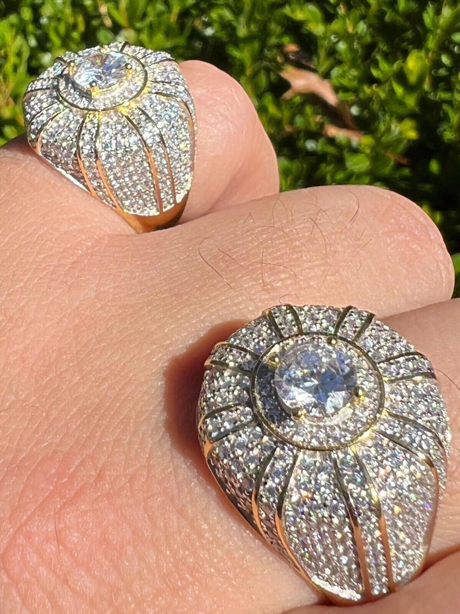 Mens Real 14k Gold Plated 925 Silver Iced CZ Solitaire Crown Pinky Ring Hip Hop 3 Mens Real 14k Gold Plated 925 Silver Iced CZ Solitaire Crown Pinky Ring Hip Hop