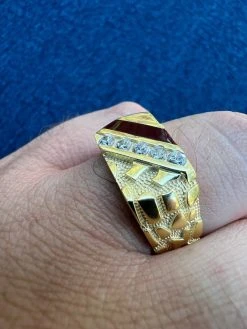 Mens Real 14K Gold Plated 925 Silver Nugget Red Ruby Iced CZ Ring Hip Hop Pinky -Harlem Bling Shop harlembling mens real 14k gold plated 925 silver nugget red ruby iced cz ring hip hop pinky 12782.1664299717