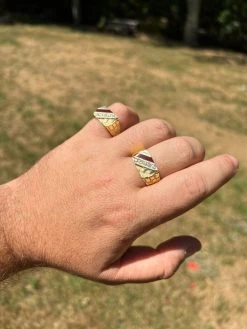 Mens Real 14K Gold Plated 925 Silver Nugget Red Ruby Iced CZ Ring Hip Hop Pinky -Harlem Bling Shop harlembling mens real 14k gold plated 925 silver nugget red ruby iced cz ring hip hop pinky 34920.1664302360