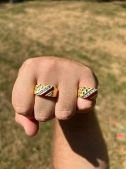 Mens Real 14K Gold Plated 925 Silver Nugget Red Ruby Iced CZ Ring Hip Hop Pinky -Harlem Bling Shop harlembling mens real 14k gold plated 925 silver nugget red ruby iced cz ring hip hop pinky 58649.1664301714