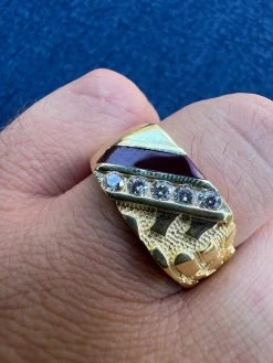 Mens Real 14K Gold Plated 925 Silver Nugget Red Ruby Iced CZ Ring Hip Hop Pinky -Harlem Bling Shop harlembling mens real 14k gold plated 925 silver nugget red ruby iced cz ring hip hop pinky 90158.1664300978