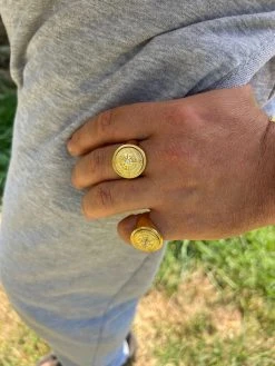 Mens Real 14K Gold Plated 925 Silver Sailor Navigational North Star Compass Ring -Harlem Bling Shop harlembling mens real 14k gold plated 925 silver sailor navigational north star compass ring 49423.1664543913