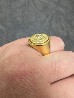 Mens Real 14K Gold Plated 925 Silver Sailor Navigational North Star Compass Ring -Harlem Bling Shop harlembling mens real 14k gold plated 925 silver sailor navigational north star compass ring 49475.1664543896