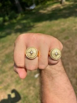 Mens Real 14K Gold Plated 925 Silver Sailor Navigational North Star Compass Ring -Harlem Bling Shop harlembling mens real 14k gold plated 925 silver sailor navigational north star compass ring 57966.1664543903