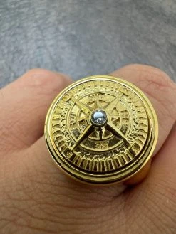 Mens Real 14K Gold Plated 925 Silver Sailor Navigational North Star Compass Ring -Harlem Bling Shop harlembling mens real 14k gold plated 925 silver sailor navigational north star compass ring 85725.1664543949