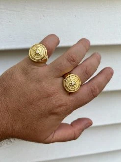 Mens Real 14K Gold Plated 925 Silver Sailor Navigational North Star Compass Ring -Harlem Bling Shop harlembling mens real 14k gold plated 925 silver sailor navigational north star compass ring 88996.1664543916