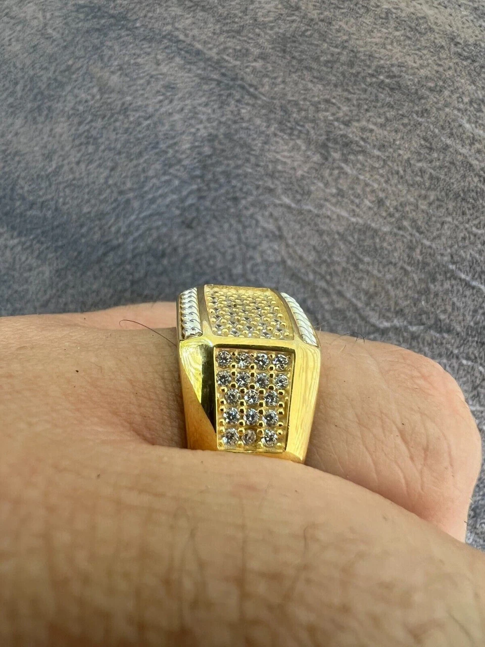 Mens Real 14k Gold Plated Solid 925 Sterling Silver Iced CZ Ring Hip Hop Cuban 5 Mens Real 14k Gold Plated Solid 925 Sterling Silver Iced CZ Ring Hip Hop Cuban - Image 3