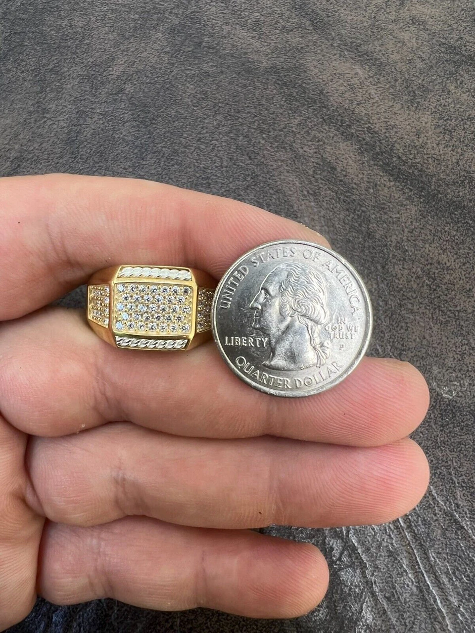 Mens Real 14k Gold Plated Solid 925 Sterling Silver Iced CZ Ring Hip Hop Cuban 7 Mens Real 14k Gold Plated Solid 925 Sterling Silver Iced CZ Ring Hip Hop Cuban - Image 5