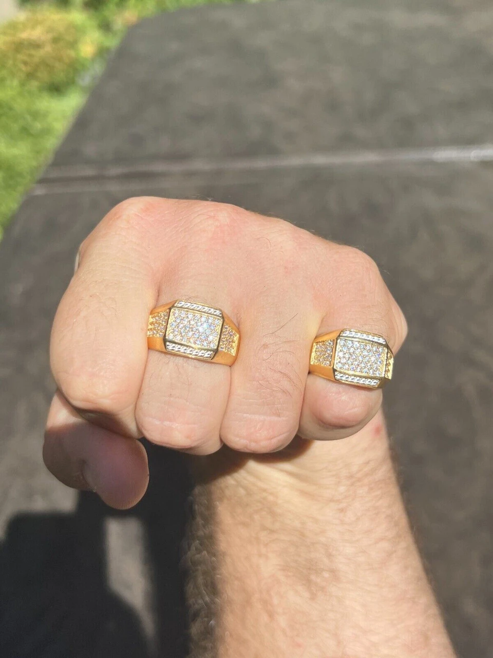 Mens Real 14k Gold Plated Solid 925 Sterling Silver Iced CZ Ring Hip Hop Cuban 10 Mens Real 14k Gold Plated Solid 925 Sterling Silver Iced CZ Ring Hip Hop Cuban - Image 8