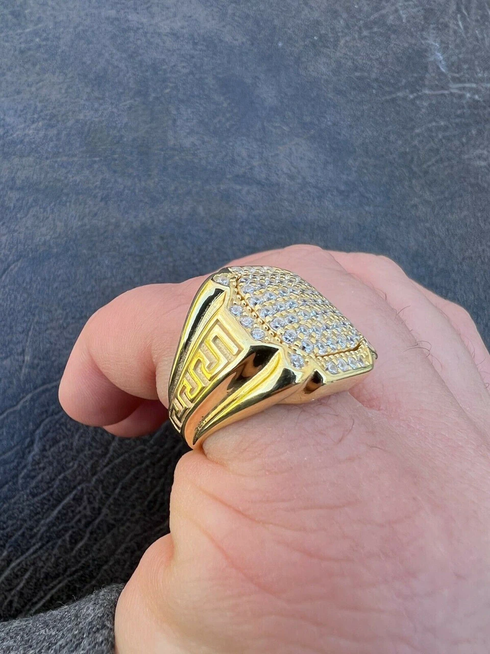 Mens Real 14k Gold Vermeil 925 Sterling Silver Ice Diamond Ring Hip Hop Pinky 13 Mens Real 14k Gold Vermeil 925 Sterling Silver Ice Diamond Ring Hip Hop Pinky - Image 11