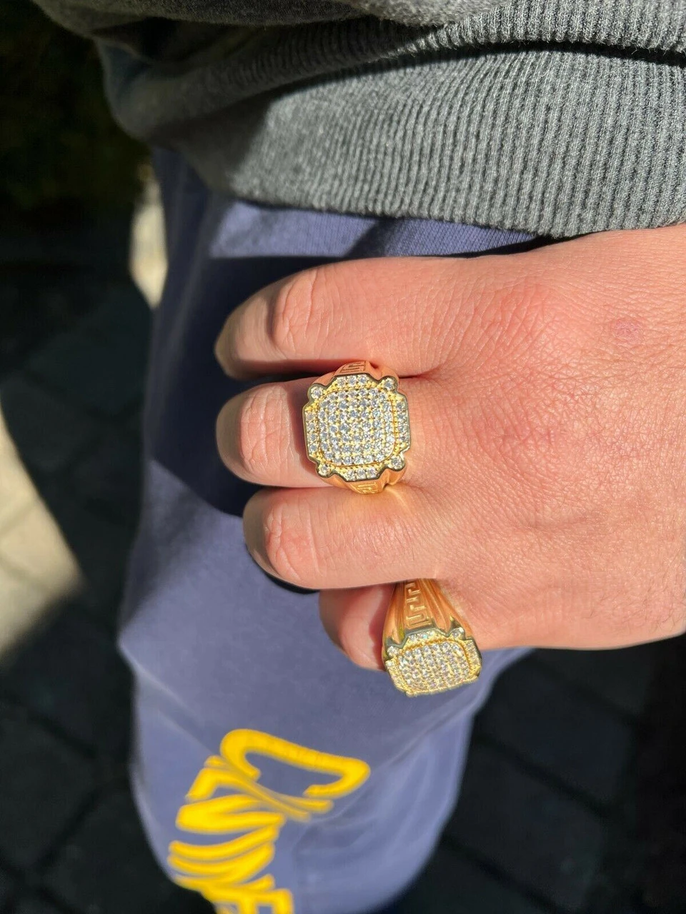 Mens Real 14k Gold Vermeil 925 Sterling Silver Ice Diamond Ring Hip Hop Pinky 7 Mens Real 14k Gold Vermeil 925 Sterling Silver Ice Diamond Ring Hip Hop Pinky - Image 5