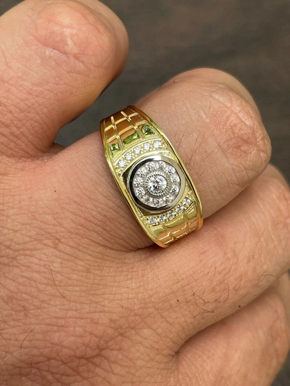 Men's Real 14K Gold Vermeil Moissanite Ring Passes Diamond Tester Iced Pinky Out 5 Men's Real 14K Gold Vermeil Moissanite Ring Passes Diamond Tester Iced Pinky Out - Image 3