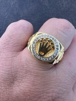 Mens Real 14k Gold Vermeil Over 925 Silver Iced Out Rolex Crown Watch Ring -Harlem Bling Shop harlembling mens real 14k gold vermeil over 925 silver iced out rolex crown watch ring 00967.1672764909
