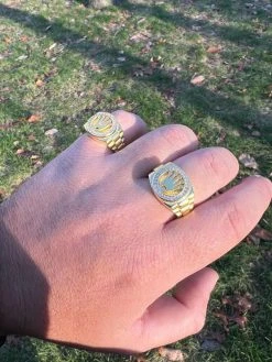 Mens Real 14k Gold Vermeil Over 925 Silver Iced Out Rolex Crown Watch Ring -Harlem Bling Shop harlembling mens real 14k gold vermeil over 925 silver iced out rolex crown watch ring 17815.1672764920