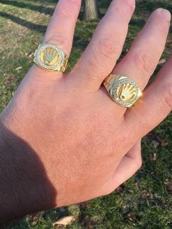 Mens Real 14k Gold Vermeil Over 925 Silver Iced Out Rolex Crown Watch Ring -Harlem Bling Shop harlembling mens real 14k gold vermeil over 925 silver iced out rolex crown watch ring 23784.1672764906
