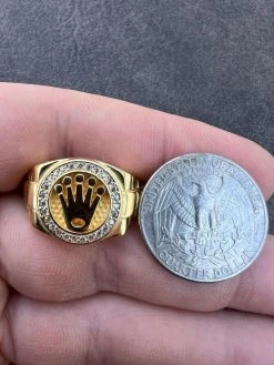 Mens Real 14k Gold Vermeil Over 925 Silver Iced Out Rolex Crown Watch Ring -Harlem Bling Shop harlembling mens real 14k gold vermeil over 925 silver iced out rolex crown watch ring 33008.1672764942