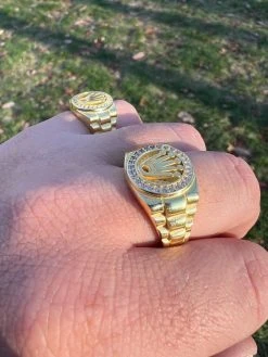 Mens Real 14k Gold Vermeil Over 925 Silver Iced Out Rolex Crown Watch Ring -Harlem Bling Shop harlembling mens real 14k gold vermeil over 925 silver iced out rolex crown watch ring 41454.1672764925
