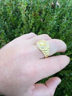 Mens Real 14k Gold Vermeil Over 925 Silver Iced Out Rolex Crown Watch Ring -Harlem Bling Shop harlembling mens real 14k gold vermeil over 925 silver iced out rolex crown watch ring 83958.1672764913