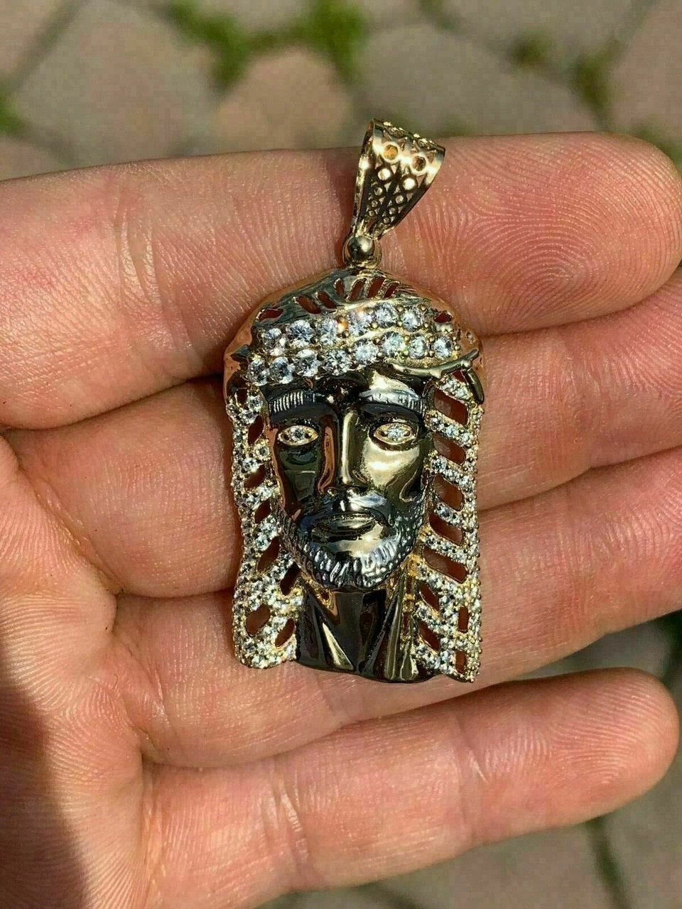 Men's Real 14k Yellow Gold Over 925 Sterling Silver Jesus Piece Necklace 1x1.5" 11 Men's Real 14k Yellow Gold Over 925 Sterling Silver Jesus Piece Necklace 1x1.5" - Image 9