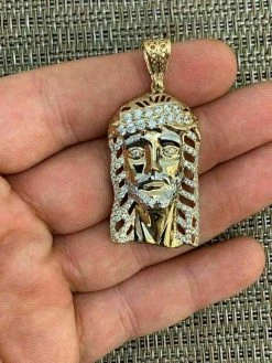 Men's Real 14k Yellow Gold Over 925 Sterling Silver Jesus Piece Necklace 1x1.5" 19 Men's Real 14k Yellow Gold Over 925 Sterling Silver Jesus Piece Necklace 1x1.5" -Harlem Bling Shop harlembling mens real 14k yellow gold over 925 sterling silver jesus piece necklace 1x1.5 74292.1664396337