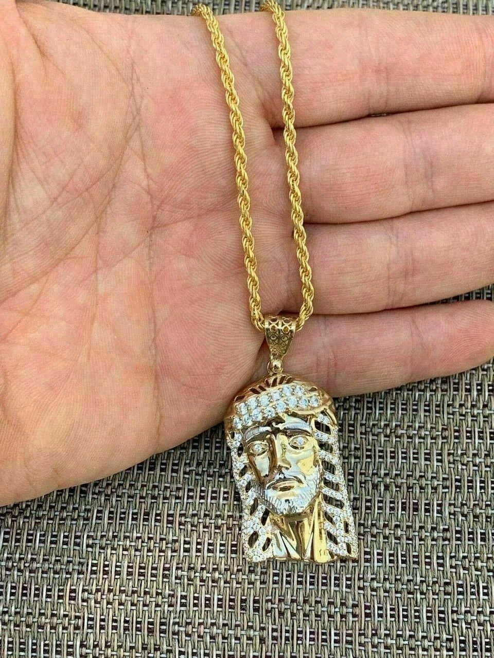 Men's Real 14k Yellow Gold Over 925 Sterling Silver Jesus Piece Necklace 1x1.5" 12 Men's Real 14k Yellow Gold Over 925 Sterling Silver Jesus Piece Necklace 1x1.5" - Image 10