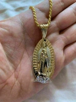 Men's Real 14k Yellow Gold Over 925 Sterling Silver Virgin Mary Guadalupe Chain -Harlem Bling Shop harlembling mens real 14k yellow gold over 925 sterling silver virgin mary guadalupe chain 19750.1664383662