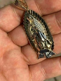 Men's Real 14k Yellow Gold Over 925 Sterling Silver Virgin Mary Guadalupe Chain -Harlem Bling Shop harlembling mens real 14k yellow gold over 925 sterling silver virgin mary guadalupe chain 34648.1664383448