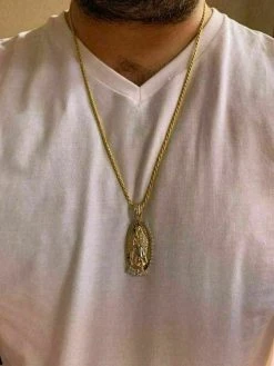Men's Real 14k Yellow Gold Over 925 Sterling Silver Virgin Mary Guadalupe Chain -Harlem Bling Shop harlembling mens real 14k yellow gold over 925 sterling silver virgin mary guadalupe chain 54291.1664372952