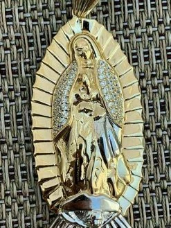 Men's Real 14k Yellow Gold Over 925 Sterling Silver Virgin Mary Guadalupe Chain -Harlem Bling Shop harlembling mens real 14k yellow gold over 925 sterling silver virgin mary guadalupe chain 63997.1664375857