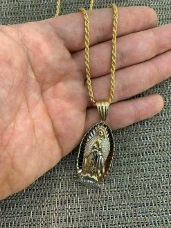 Men's Real 14k Yellow Gold Over 925 Sterling Silver Virgin Mary Guadalupe Chain -Harlem Bling Shop harlembling mens real 14k yellow gold over 925 sterling silver virgin mary guadalupe chain 73502.1664375783
