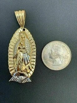 Men's Real 14k Yellow Gold Over 925 Sterling Silver Virgin Mary Guadalupe Chain -Harlem Bling Shop harlembling mens real 14k yellow gold over 925 sterling silver virgin mary guadalupe chain 99400.1664396127