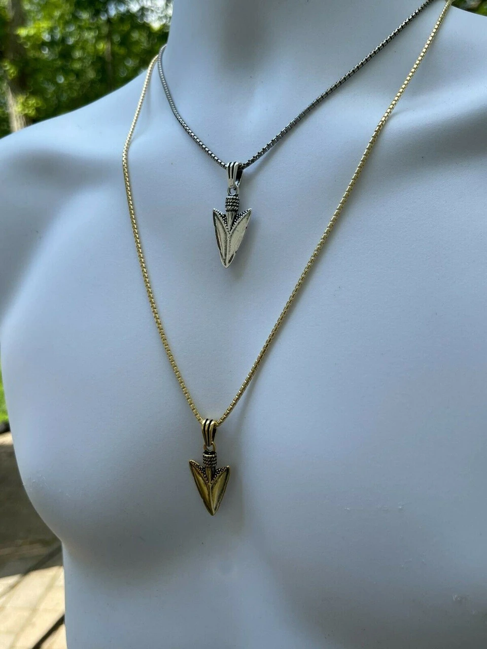 Men's Real 925 Silver / 14k Gold Finish Shark Tooth Spear Head Pendant Necklace 9 Men's Real 925 Silver / 14k Gold Finish Shark Tooth Spear Head Pendant Necklace - Image 7