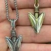Men's Real 925 Silver / 14k Gold Finish Shark Tooth Spear Head Pendant Necklace