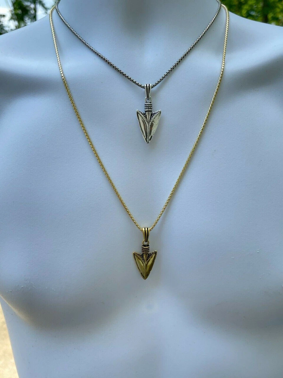 Men's Real 925 Silver / 14k Gold Finish Shark Tooth Spear Head Pendant Necklace 8 Men's Real 925 Silver / 14k Gold Finish Shark Tooth Spear Head Pendant Necklace - Image 6